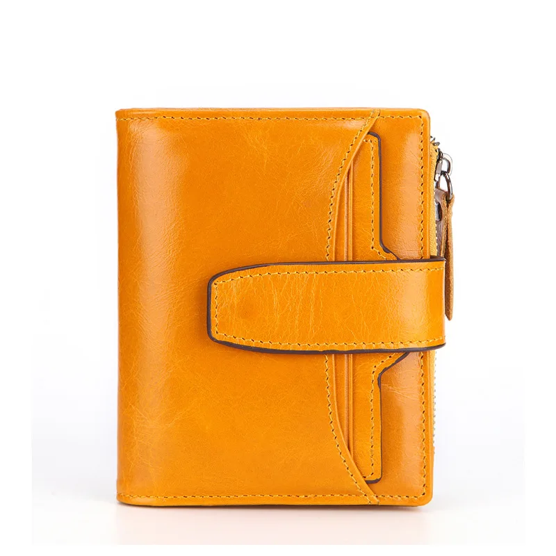 Men's wallet purse oil wax leather double zipper purse first layer leather wallet leather short coin coin fashion brand 347 Men's wallet purse oil wax leather double zipper purse first layer leather wallet leather short coin coin fashion brand 347