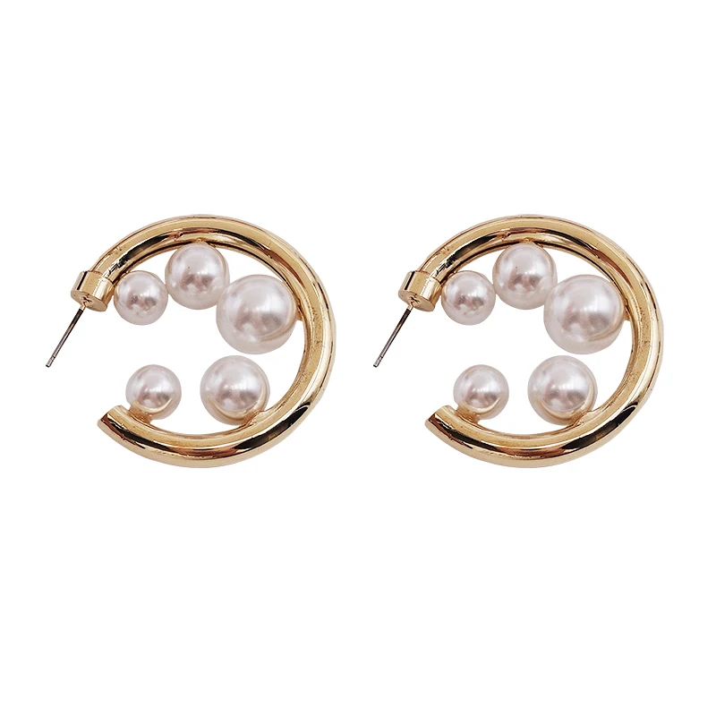 AENSOA, золотые серьги-кольца с большими жемчужинами для женщин, серьги-кольца с несколькими жемчужинами, минималистичные круглые серьги, бижутерия