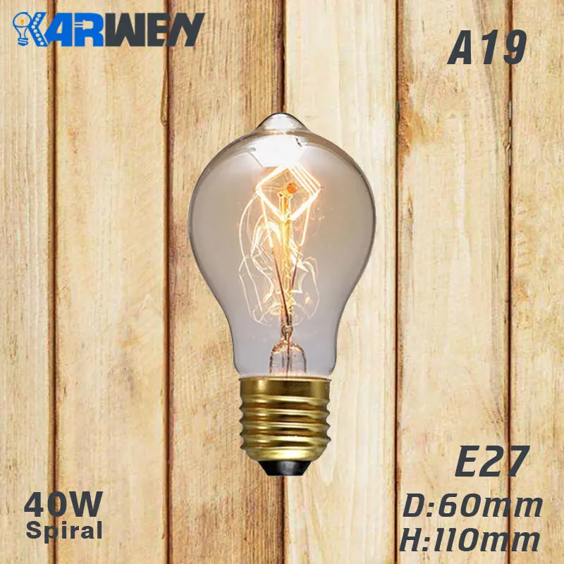 Эдисон лампы E27 лампа накаливания Ретро лампа 40W 220V ST64 A19 T45 T10 G80 G95 Античная Винтаж лампа Эдисона лампа накаливания светильник лампочка - Цвет: A19 spirai