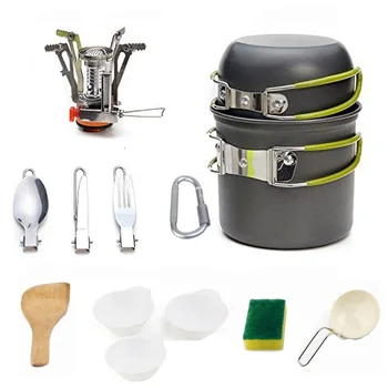 

Camping Cookware Mess Kit Backpacking Gear Hiking Outdoors 1-2 People Bag Out Bag Cooking Equipment Cookset