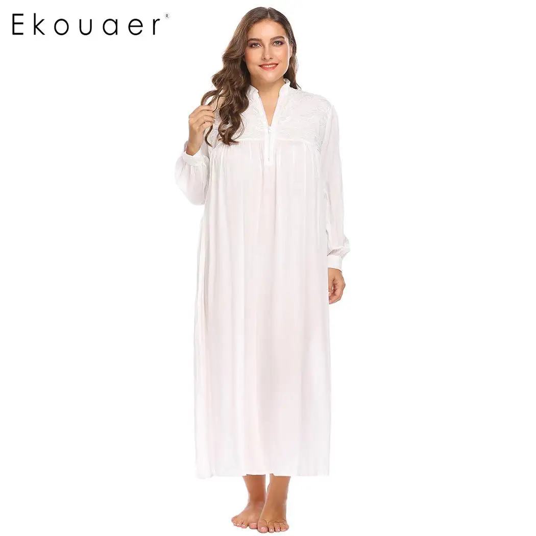 Ekouaer W0men Ночная рубашка большого размера плюс ночная платье СО СТОЯЩИМ ВОРОТНИКОМ