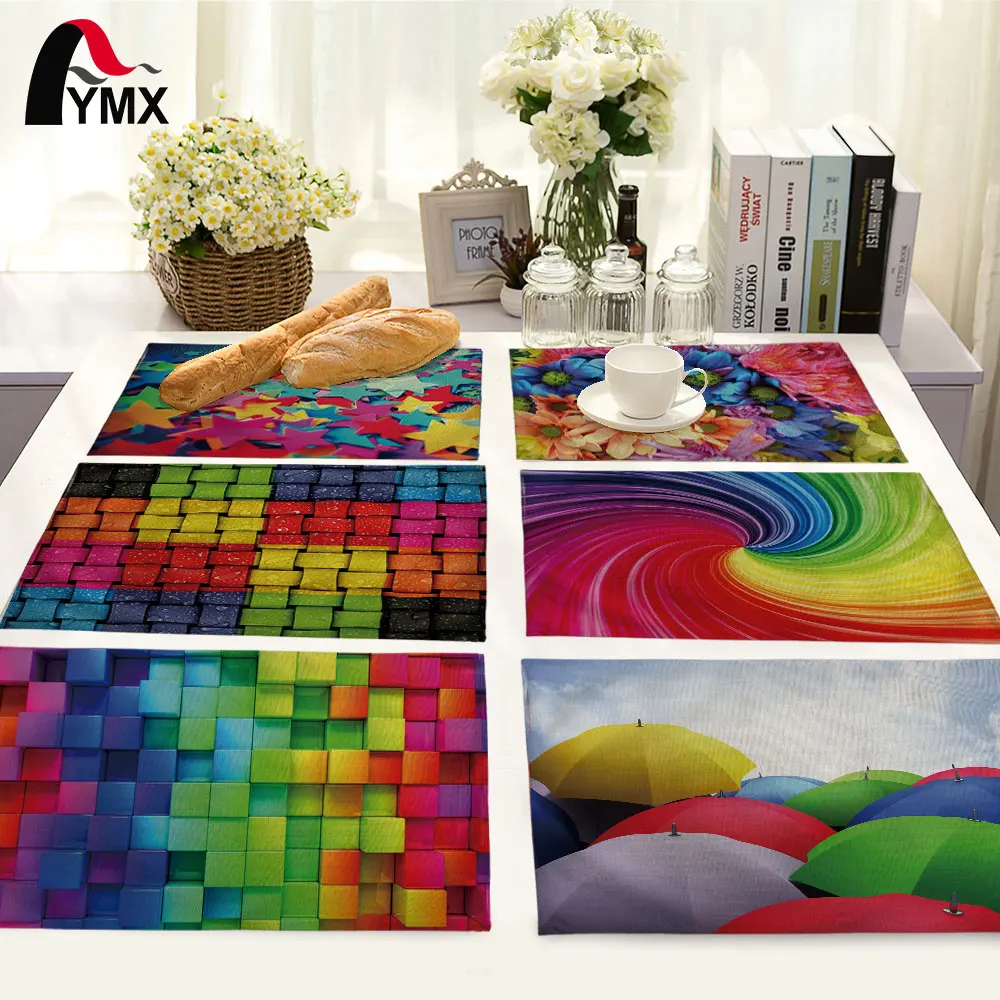 جديد الملونة الهندسة نمط الجدول حصيرة قلم رصاص الطباعة الجدول منديل تحديد الموقع المطبخ الديكور الطعام اكسسوارات