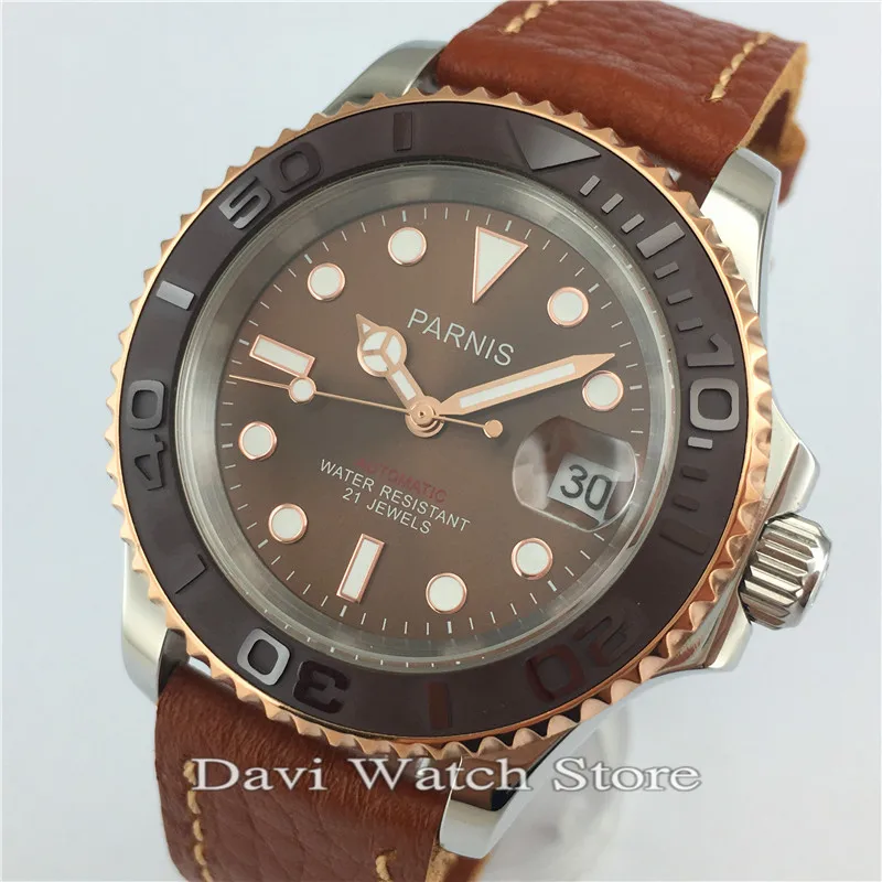 

Parnis 41mm Leather Strap Sapphire Glass Automatic Movement Mens Watches