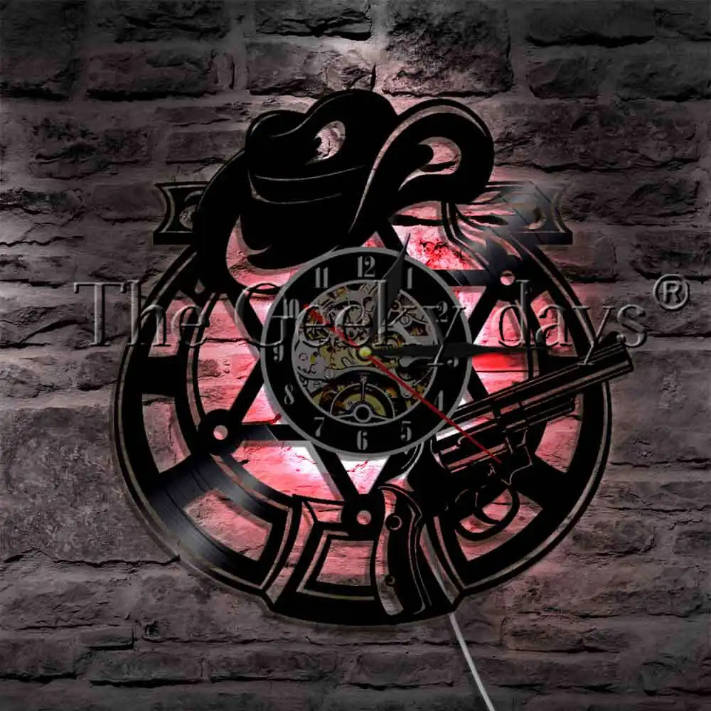 1Piece West World LED Light Sign Hat And Revolver Weapons Vinyl Record Wall Clock Cowboy Hat Atmosphere Light Wall Lamp 1Piece West World LED Light Sign Hat And Revolver Weapons Vinyl Record Wall Clock Cowboy Hat Atmosphere Light Wall Lamp