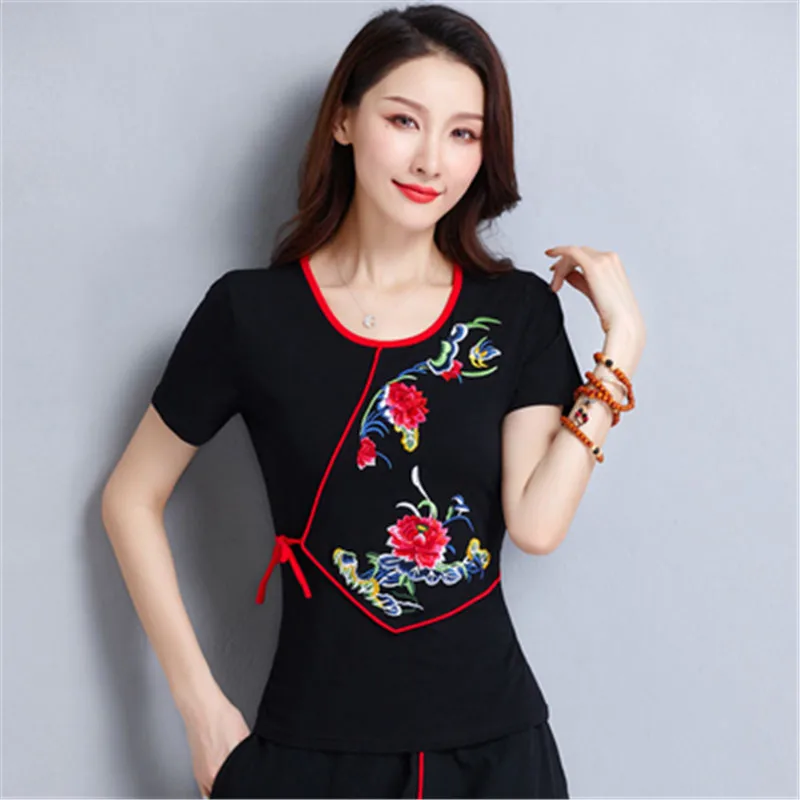 Футболка винтажный летний топ с цветочной вышивкой Camisetas Mujer Футболка Camisa Feminina топы Футболка женская плюс размер 5XL Harajuku