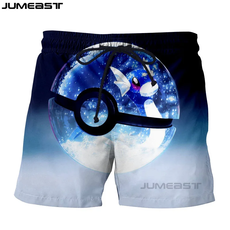 Бренд Jumeast, мужские/женские шорты с 3D рисунком покемона Пикачу, летние быстросохнущие пляжные повседневные спортивные штаны, короткие штаны