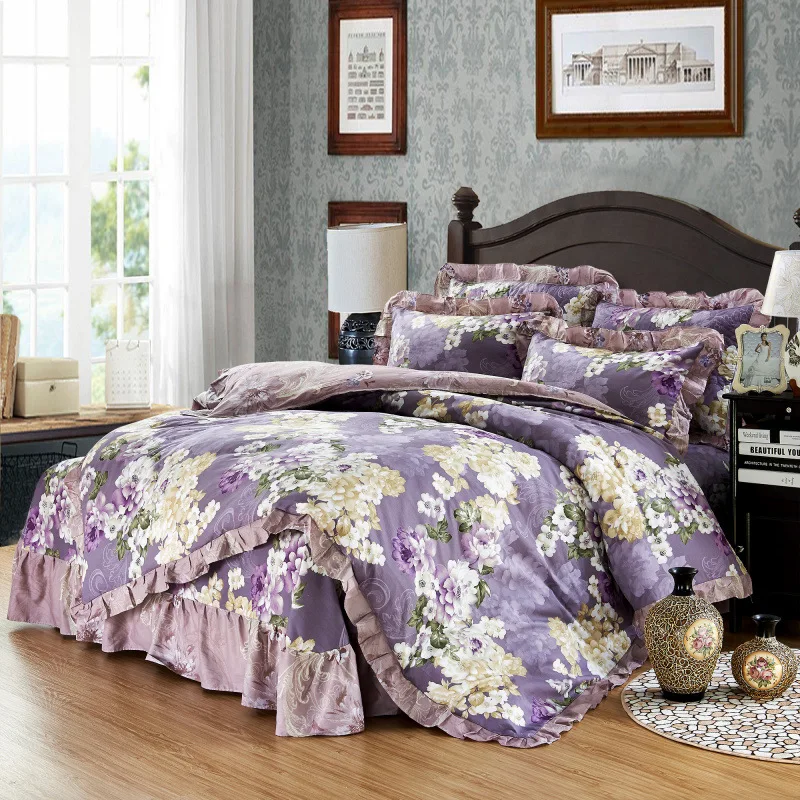 Усадьба цветы Полный Queen King Size хлопок 4 шт. Постельное белье Набор пододеяльников для пуховых одеял плоский лист наволочку Наборы для ухода за кожей кровать подкладки Текстиль для дома