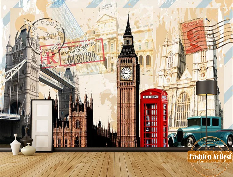 Custom old times British poster card wallpaper mural UK London Big Ben