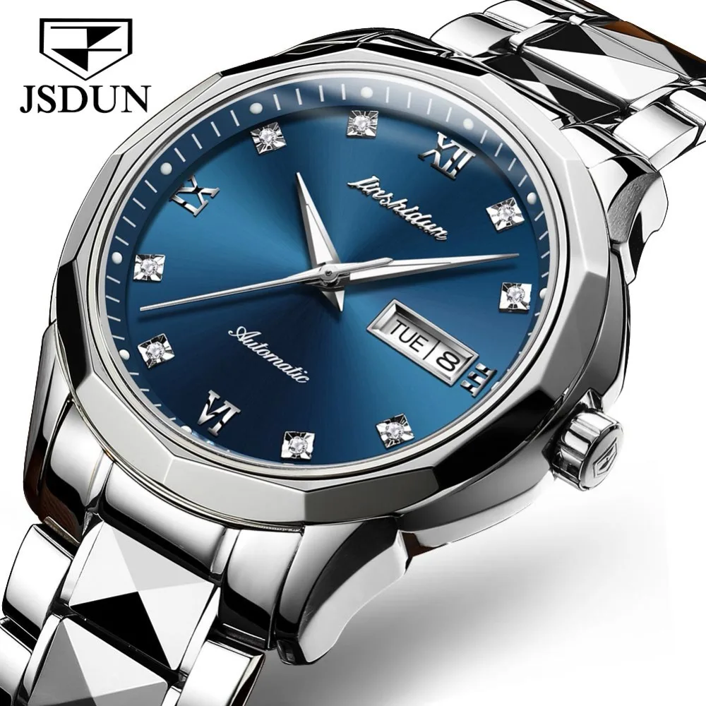 

JSDUN Brand Men's Mechanical Watch Fashion Luxury Stainless Steel Blue Watch Automatic Men's Diamond Clock Relogio Masculino