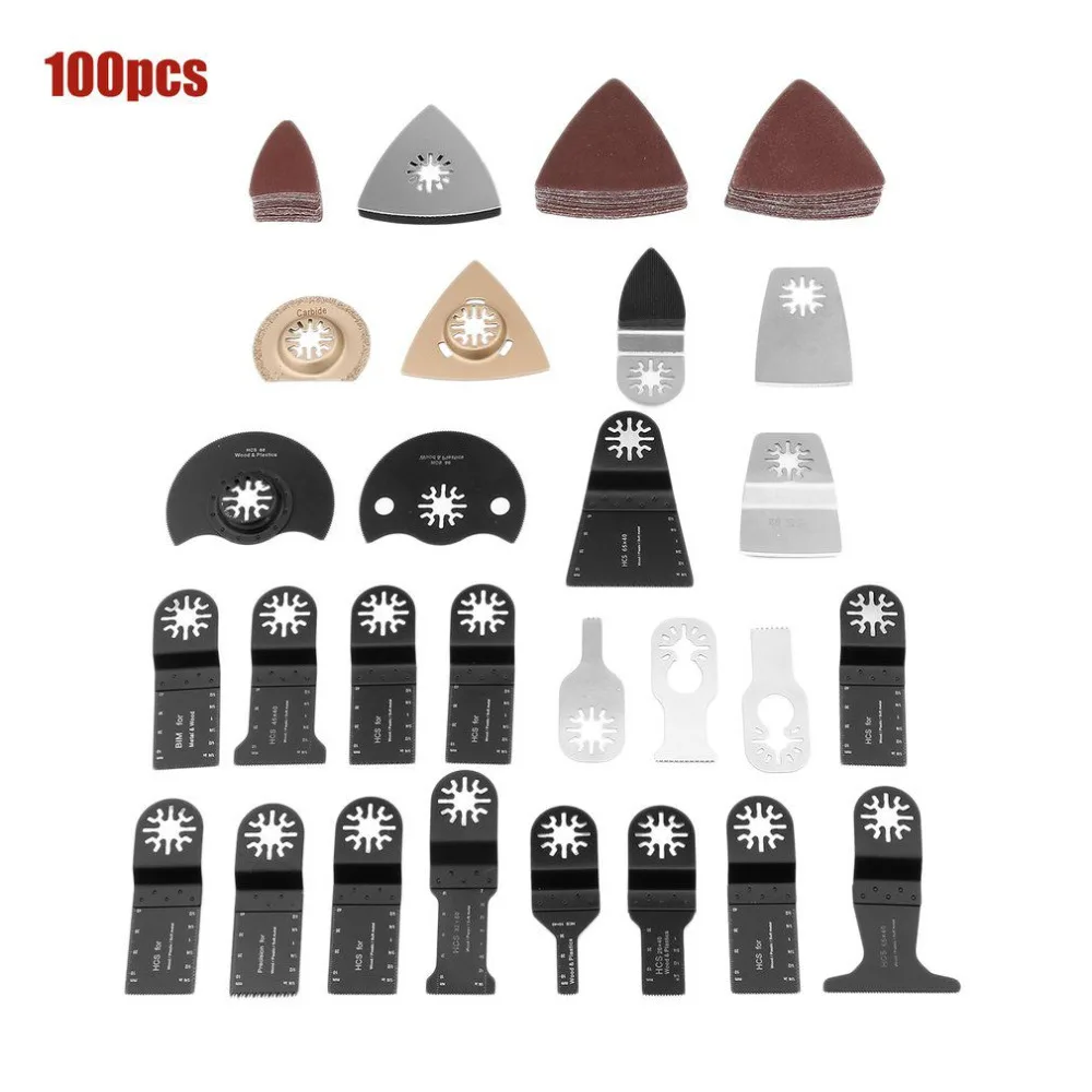 

100pcs Wood Mix Oscillating Multi Tool High Carbon Steel Bi-metal Saw Blades Power Hand Tool Accessories Kit Drop Shipping