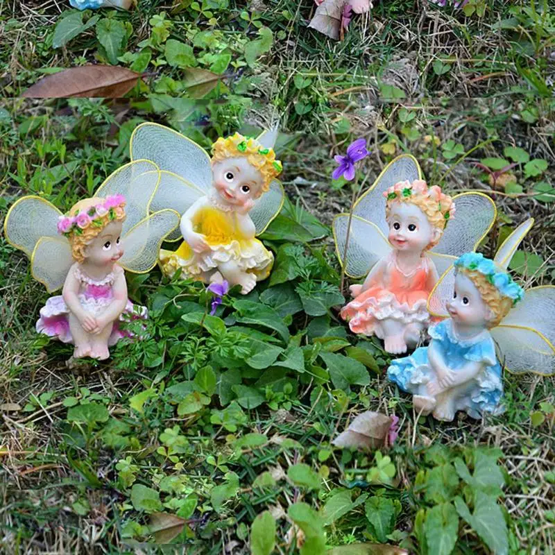4pcs Resin Fairy Figurines Miniature Craft Bonsai Micro Landscape Ornament Decorative Mini Fairy Girls toy Model Building Figur