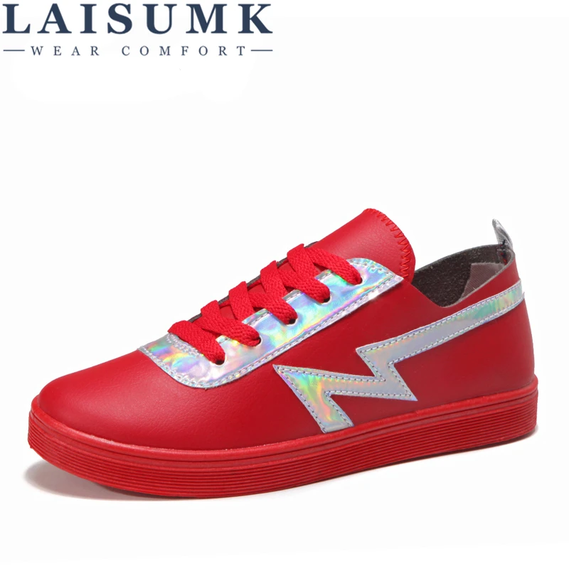 

LAISUMK Summer Women Flats Ladies Lace Up Loafers Leather Shoes Female New Korean Version Of Comfortable Casual Shoes Ladies