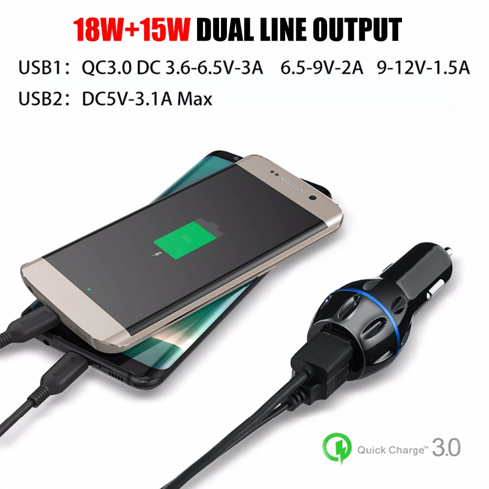 QC3.0+ 3.1A Halo автомобильное зарядное устройство портативное для автомобиля