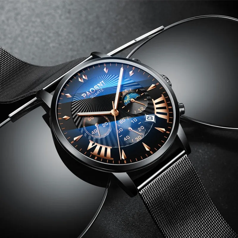 

Mens Watches Ultra-thin Men's Gold Watch Luminous Three-eye Imitation Six-pin Automatic Date Waterproof Watch Relogio Masculino