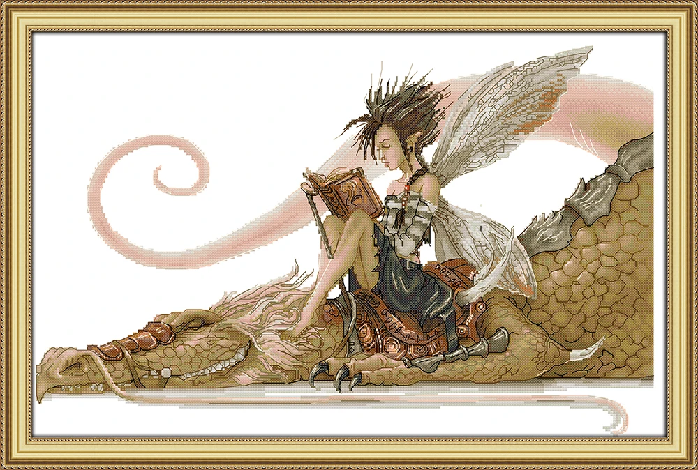 Дракон Девушка животное diy домашний декор живопись Счетный принт на холсте DMC 11CT 14CT наборы для вышивки крестиком набор для рукоделия