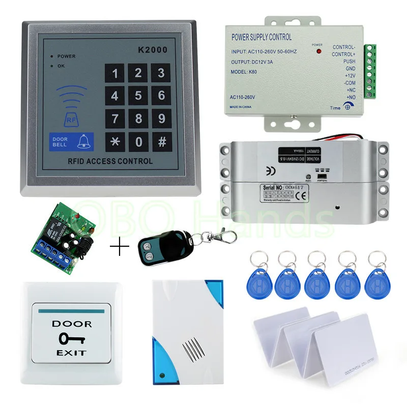 

RFID Access Control Door Lock System Kit Set with Electric Bolt Lock RFID Keypad Door bell for home 500 user EM Key cards