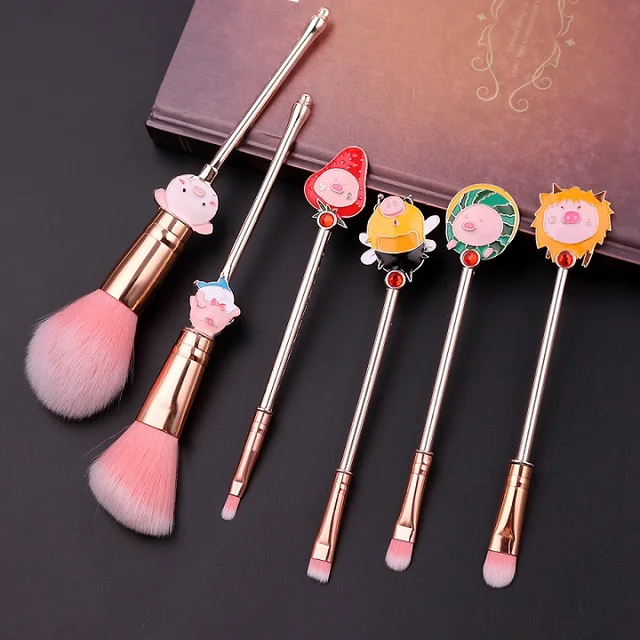 Pink Pig Makeup Brushes Set Cosmetic Face Contour Foundation Powder