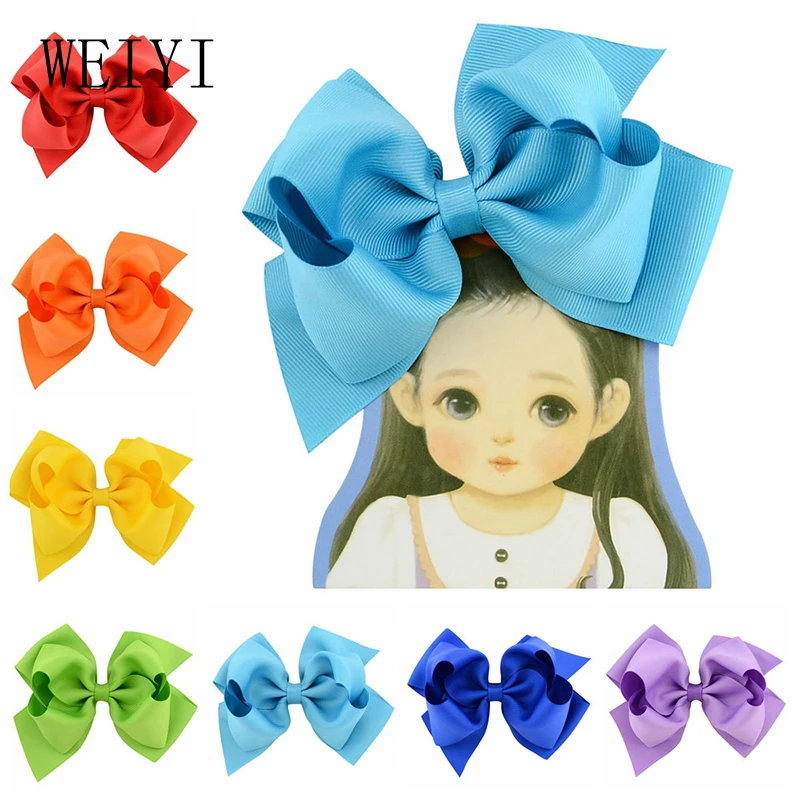 

6 Inches Double Bow Hair Clip Baby Girls Solid Colors Fish Tail Upturned Flower Polyester Ribbon Children Bow Hair Clip 673