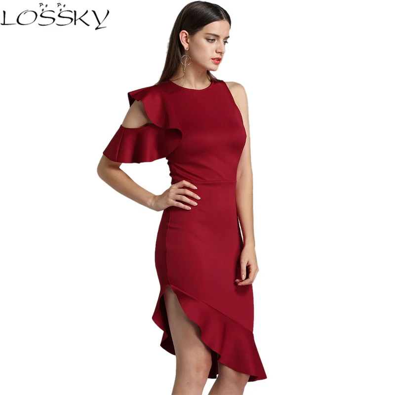 2017 Summer Women Mid Calf Party Dress Bodycon Sexy Ruffles Strapless ...