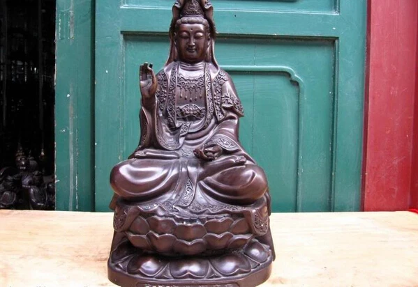 

song voge gem S1186 Chinese 100% Pure Bronze South China Sea Bodhisattva Kwan-Yin Buddha Statue