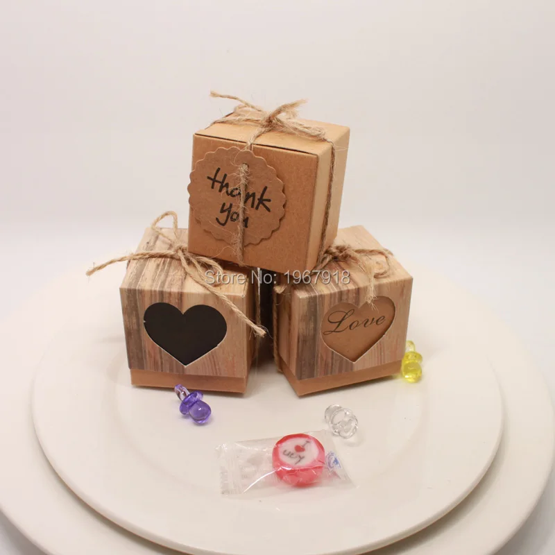 Nature Kraft Paper Candy Box Love Weddding Favor Boxes Rustic Lace Print Gift Box Wedding Decoration Mariage Vintage