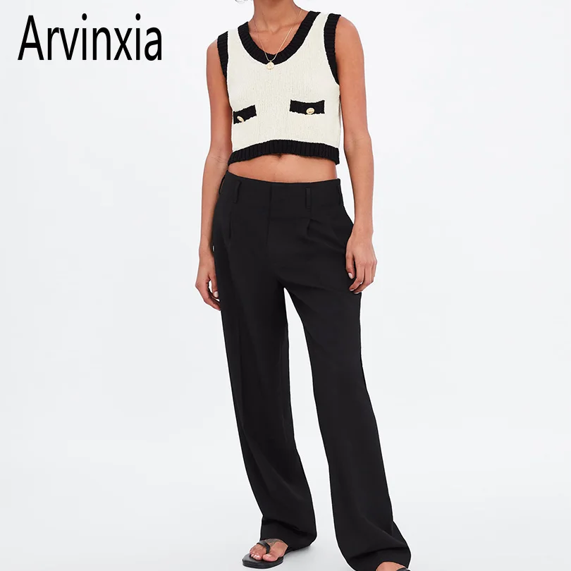 

Arvinxia ZA Sexy Knitted Solid Women Tanks Fashion Big O-Neck Ladies Vest Camis Comfortable Sleeveless Intimates Slim Woman Tops