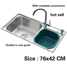 Кухонная раковина пищевой сорт 304 нержавеющая сталь нормальный двойной бак Горячая 76x42 см