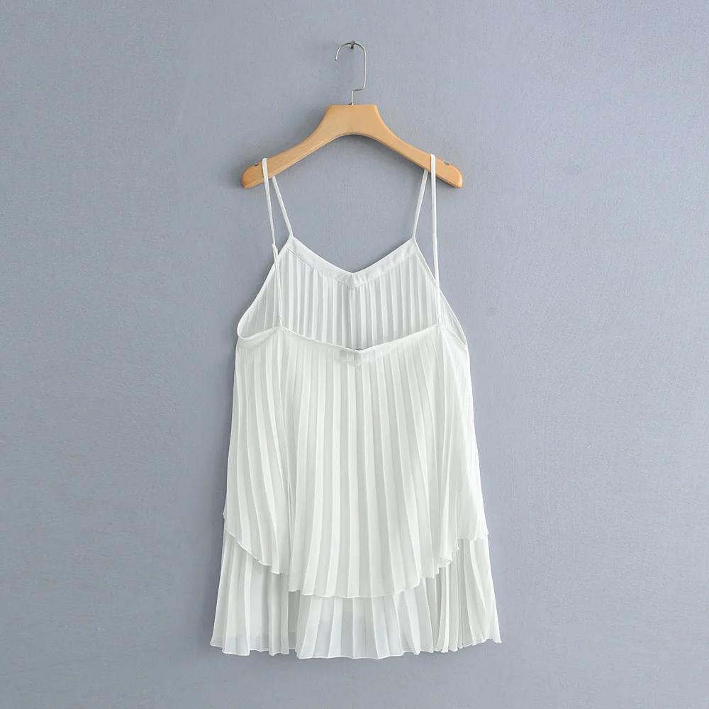 SheMujerSky Белый Cami Top Спагетти ремень Плиссированные для женщин длинные топы корректирующие элегантный спинки женские блузы