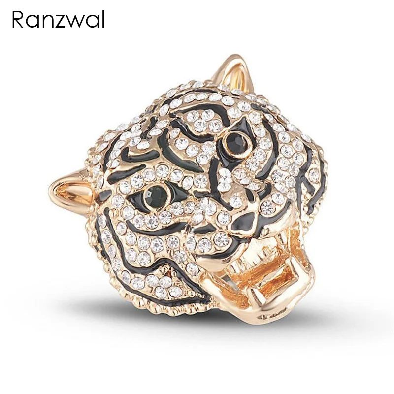 Ranzwal Big Tiger Rings for Women Full Rhinestones Enamel Finger Ring Party Statement Jewelry US