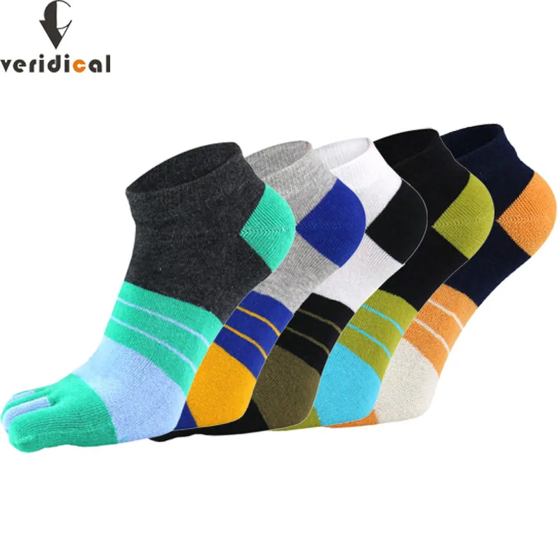 

VERIDICAL 5 pairs/lot cotton toe socks men boy To protect ankle socks Five Finger Socks striped crew Boat Socks fashion summer