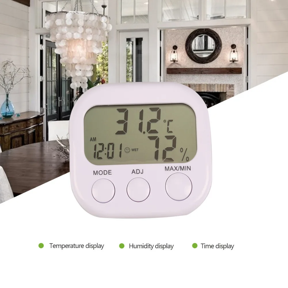 

LCD Digital Thermometer Hygrometer Temperature Humidity Meter Gauge With Clock Weather Station