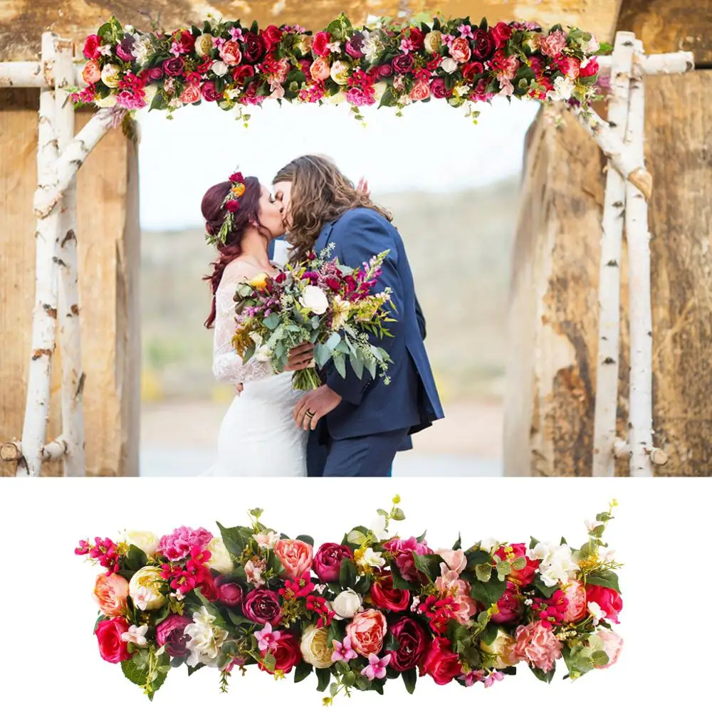 

FENGRISE 1M Silk Rose Peony Hydrangea Cited Artificial Flowers For Wedding Home Decoration Row Arch Door Fake Flowers Garland