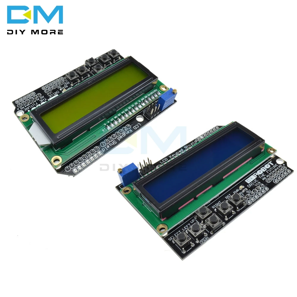 

1602 LCD Keypad Shield Blue Yellow Backlight Module For Arduino Robot Board 16 Character by 2 Line HD44780 Interface