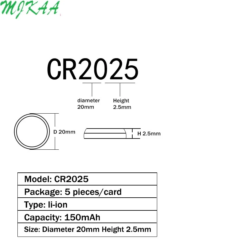 5шт./упак. CR2025 3V литиевая батарея для кнопок BR2025 DL2025 KCR2025 2025 L12 EE6226|Часовые