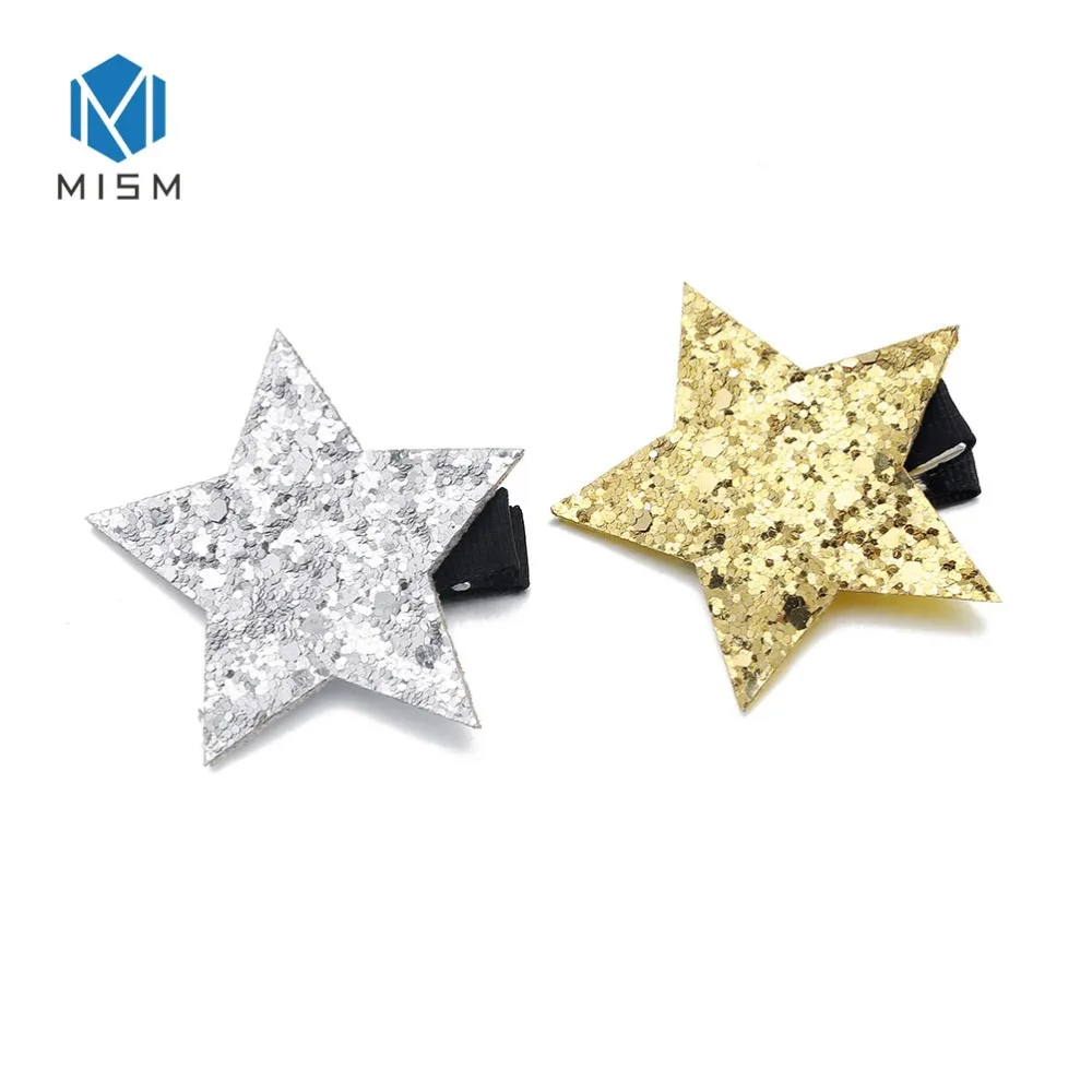 M MISM 2pcs Sequin Gold Star Alligator Hairpins Girls Children Mix