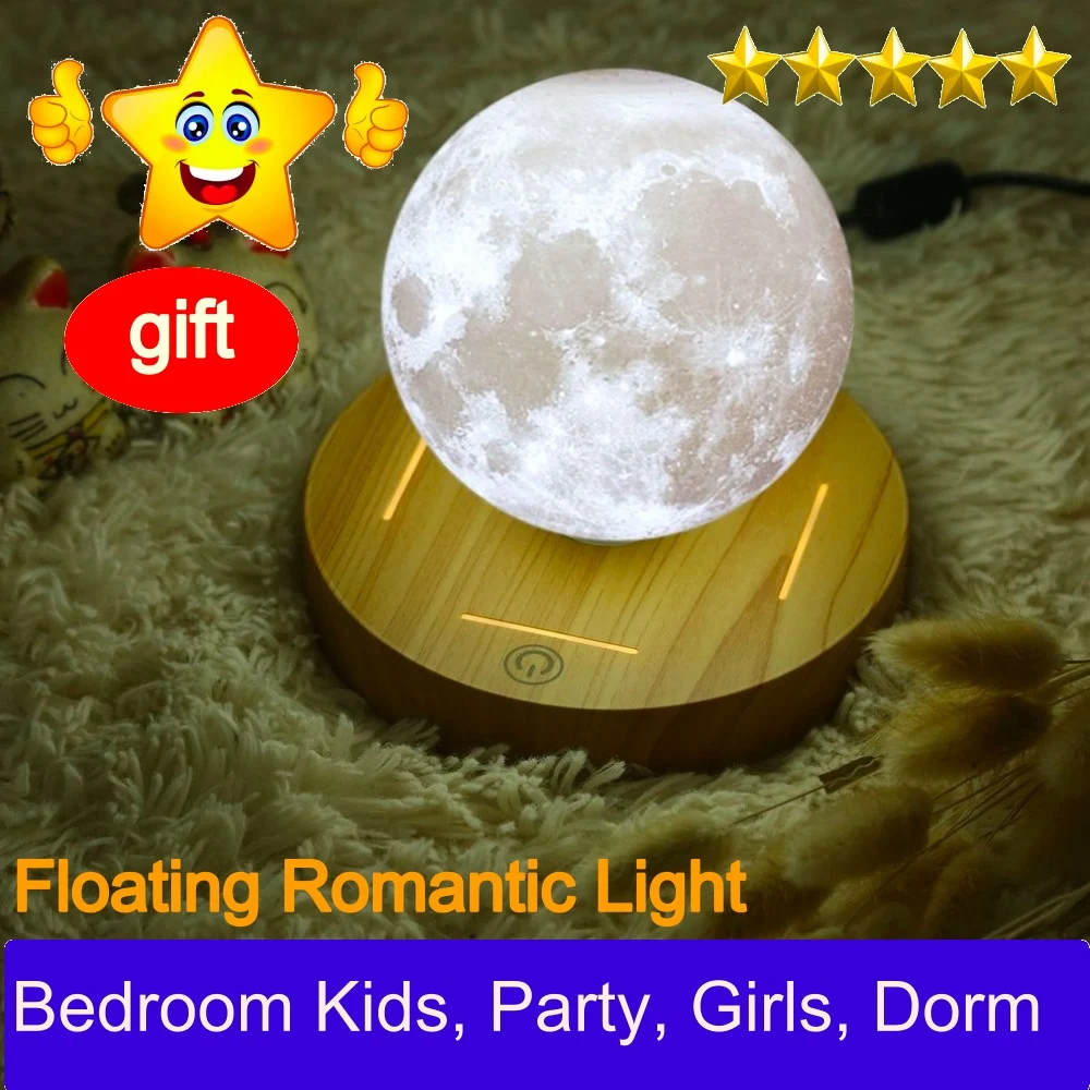 Новинка 360 Вращающаяся деревянная основа левитирующая 3D Лунная лампа 10 см Ночная лампа плавающий романтический светильник украшение дома для спальни