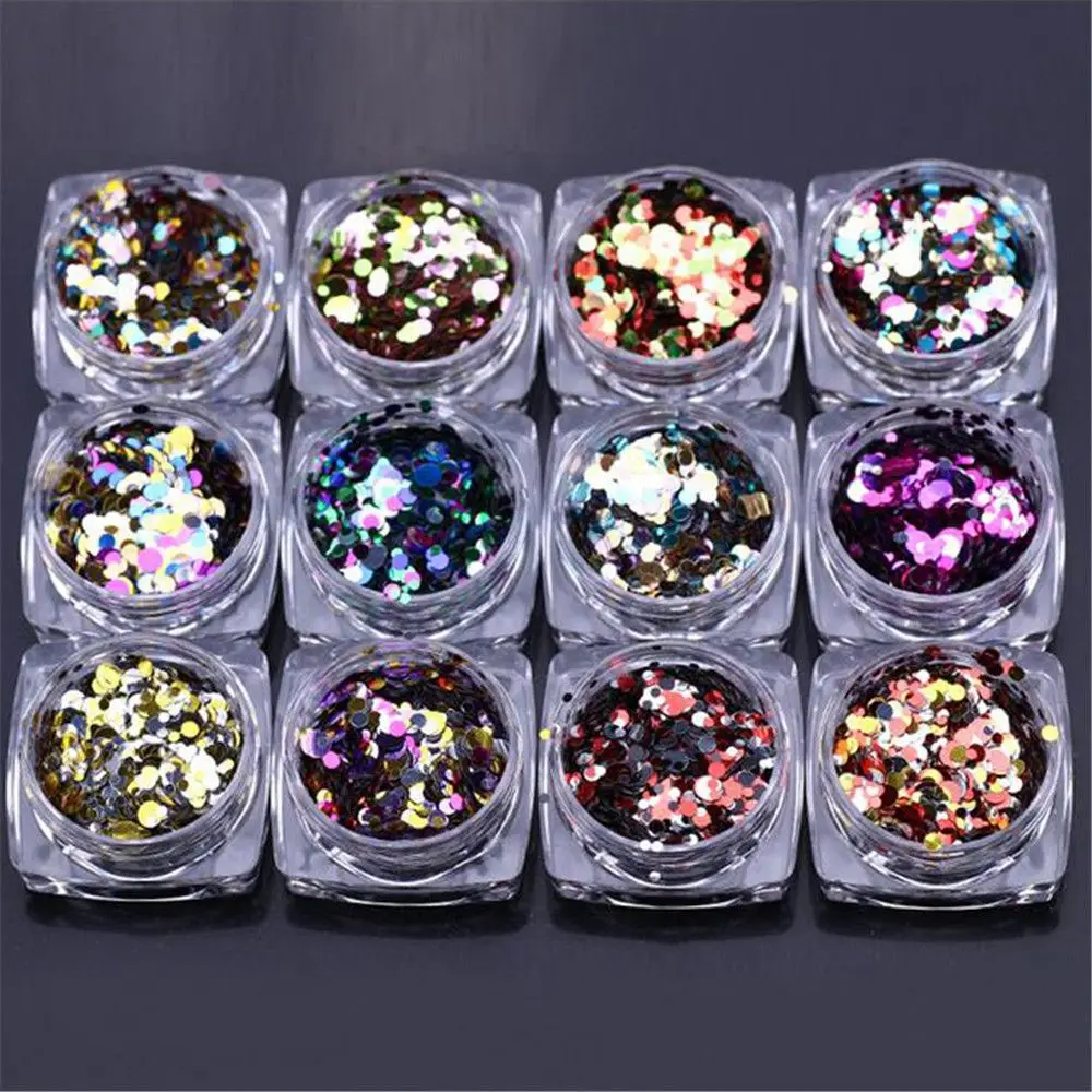 

5 colors 1g/ box Nail Art Glitter ROUND Shapes Confetti Sequins Acrylic Tips UV Gel B Style Nail Art Metal Wheel