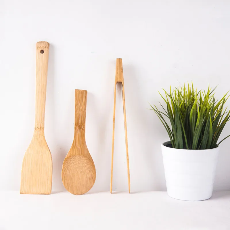 Non Stick Bamboo Cooking Tool Eco Friendly Natural Wood Long Handle Turner No Paint Rice Spoon