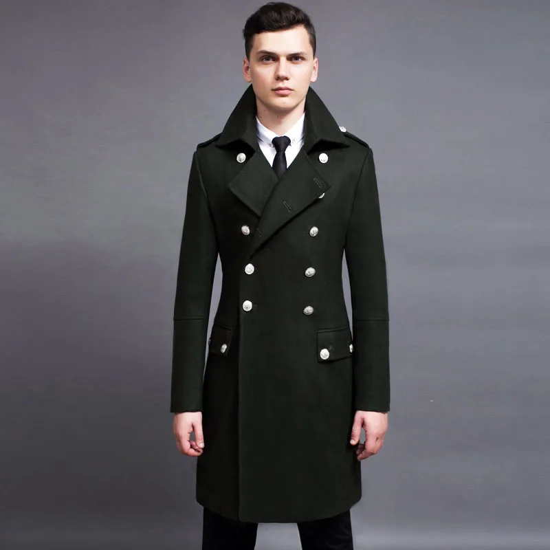 

2019 Spring New Arrival Fashion Mens Double Breasted Long Wool Blend Coats Male Military Long Jackets Outwears Parkas Army