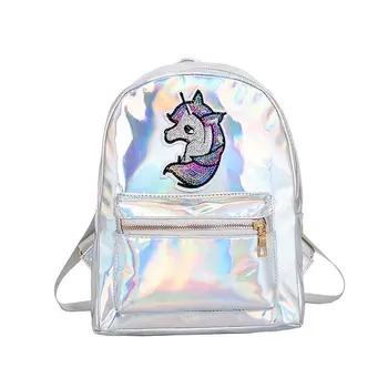 

4 Colors 2019 Fashion Female Laser Leather Backpack For Women Sequins Unicorn Girls Travel Back Bags Colorful School Backpack