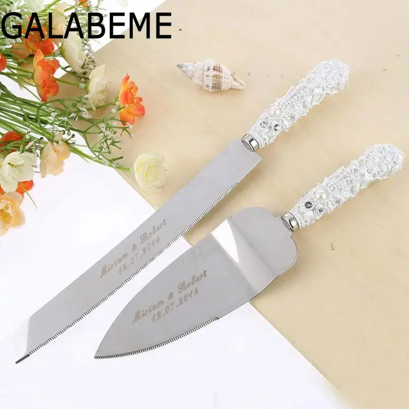 

Galabeme 2PC Personalized Wedding Resin Cake Knife Serving Set Custom Cake Knife & Shovel Birthday Gift Party Decoration