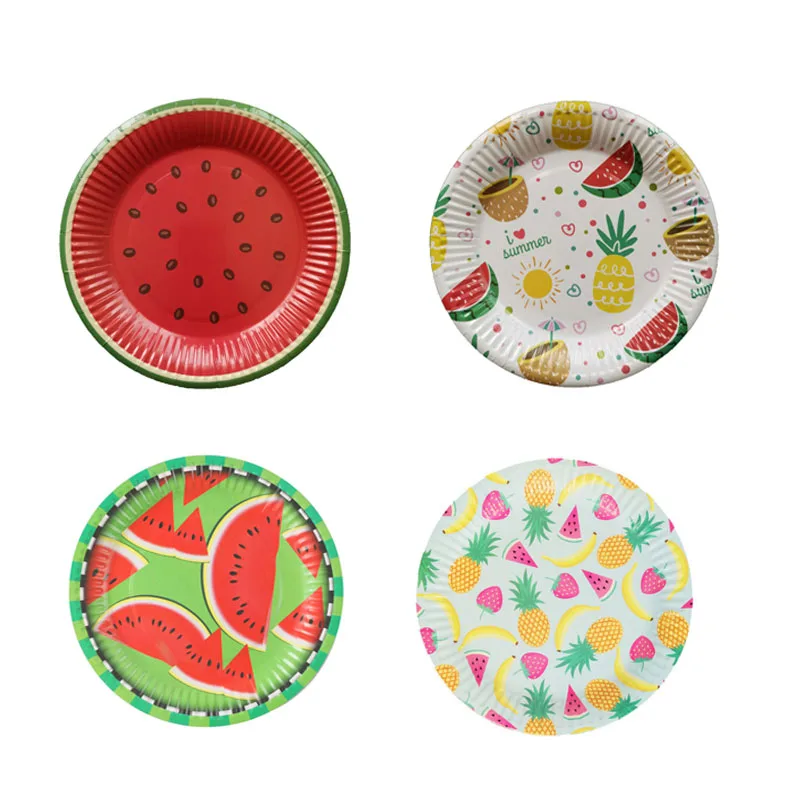 

10pcs 7inch Watermelon Pineapple Banana Disposable Plates Paper Dessert Dish Birthday Party Decorations Kids Party Supplies Hot