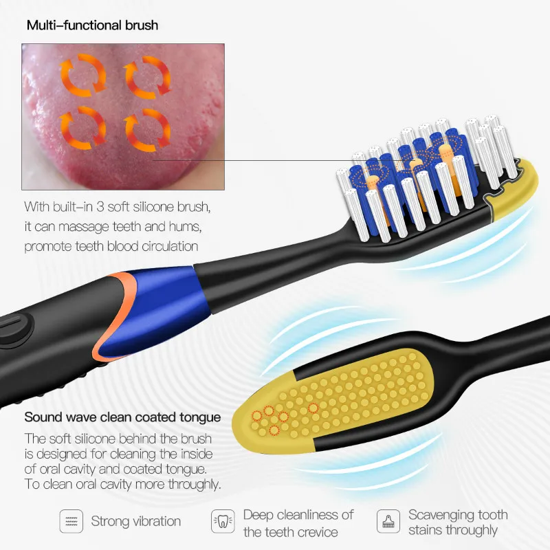Электрическая зубная щетка для глубокой чистки зубов с питанием от аккумулятора, звуковая волновая зубная щетка с покрытием на языке, водонепроницаемая щетка 31