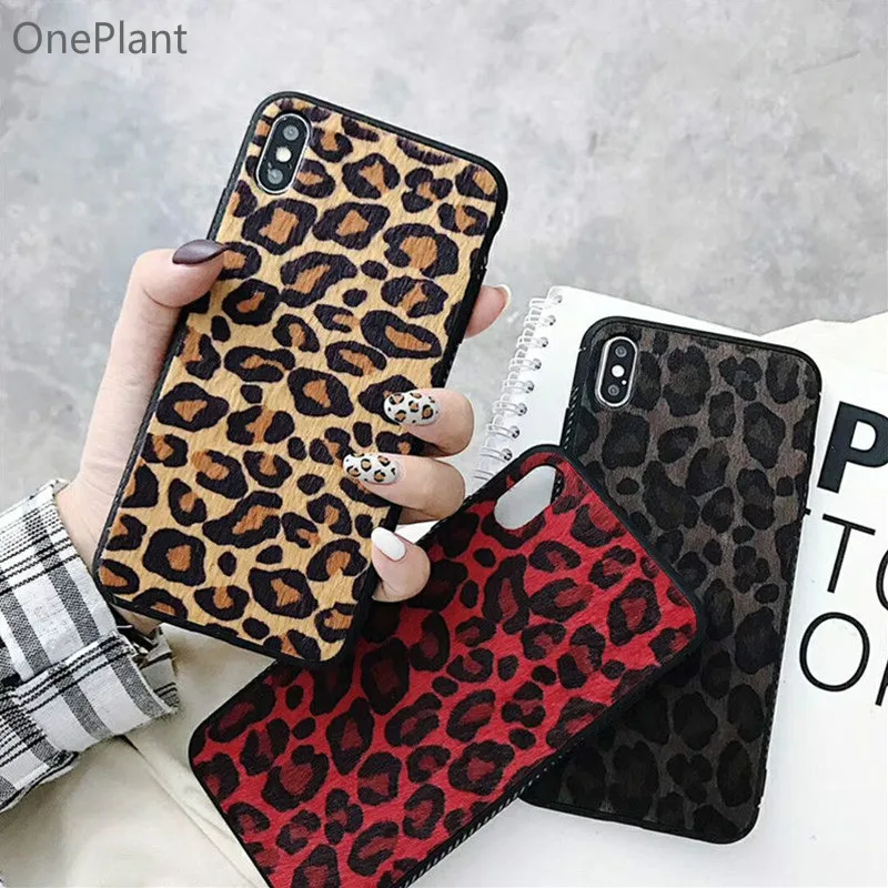 

OnePlant Plush Leopard Print Phone Case For iPhone 6 7 8 Plus X XR XS Max Leopard Cases For iPhone 6S Plus Phone Bag Back Cover
