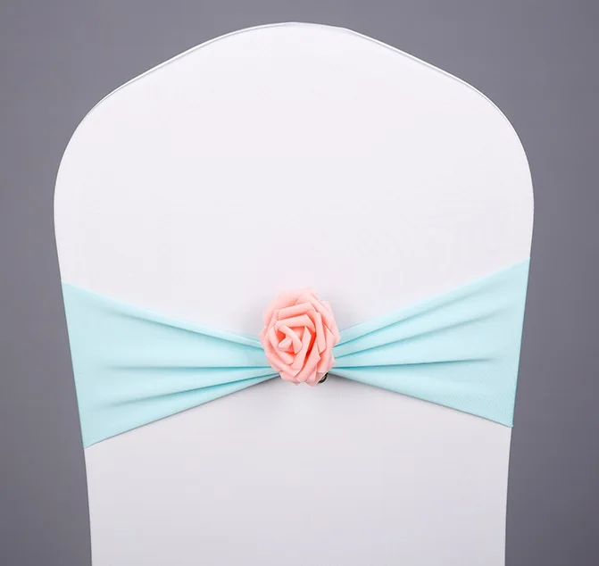 Блестящий цвет спандекс пояса с канделябр искусственный цветок для стрейч чехлы для стульев для свадьбы лайкра галстук лента