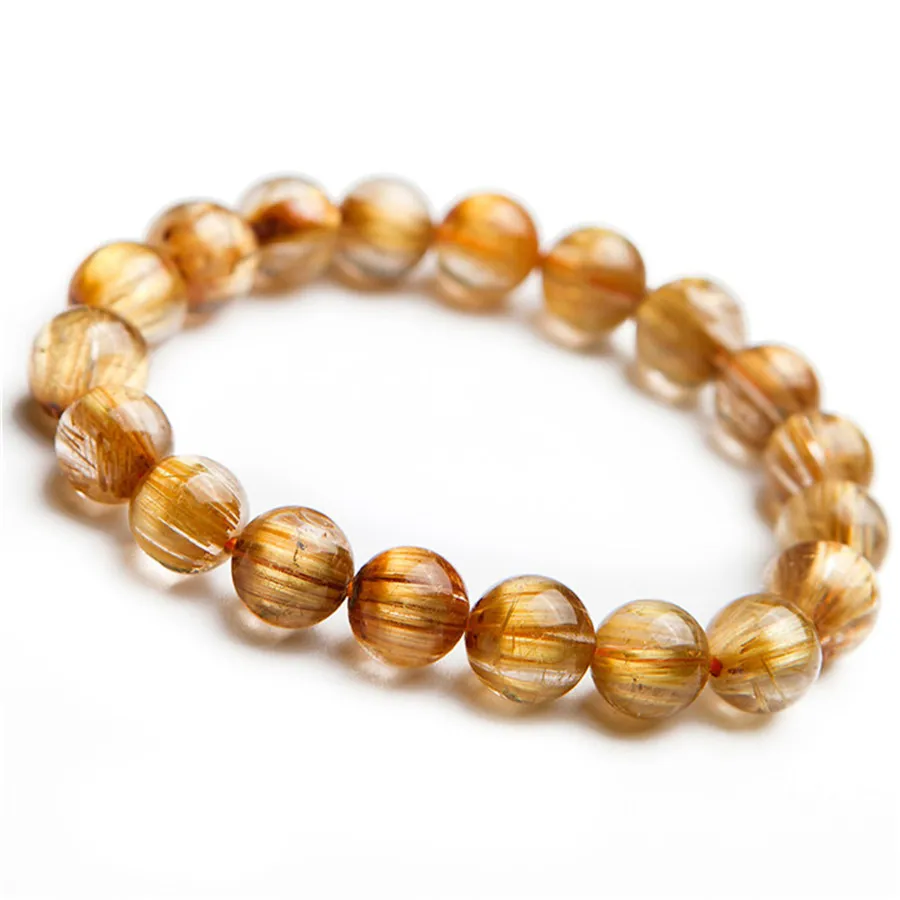10mm Just One Strand Genuine Natural Titanium Rutilated Quartz Crystal Women Men Stretch Round Beads Jewelry Bracelet AAAAA (3)