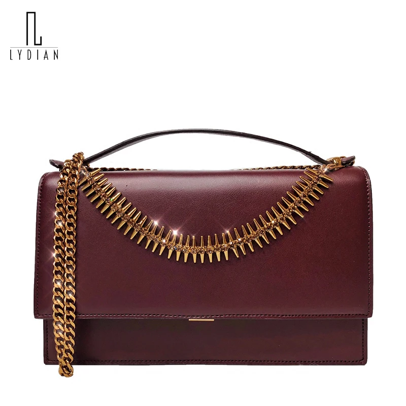 

Lydian 2018 Wine Red Shoulder Bag Unique Fish Bone Chains Shape Accessory Women Handbag Elegant Famous Cross-Body Flap Tote Bags