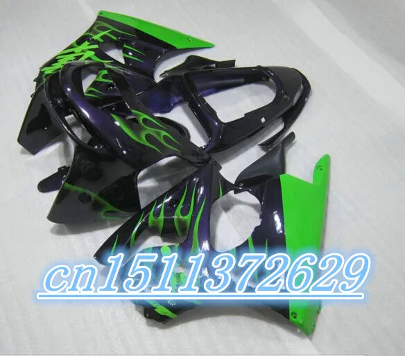 Dor abs Обтекатели кузова для kawasaki zx6r 98 99 zx 6r 1998 1999 черный зеленый пламя D|fairings for