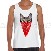 С животным принтом Для мужчин топы на бретельках Гангстер Кот Бодибилдинг Рубашка Прохладный фитнес одежда без рукавов Повседневная Hipster жилет