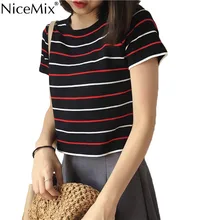NiceMix New Summer Crop Top Women T-shirt Stripe Kawaii T Shirt Cotton Tops Tee Harajuku Tshirt Women Vetement Femme 2019 NiceMix New Summer Crop Top Women T-shirt Stripe Kawaii T Shirt Cotton Tops Tee Harajuku Tshirt Women Vetement Femme 2019